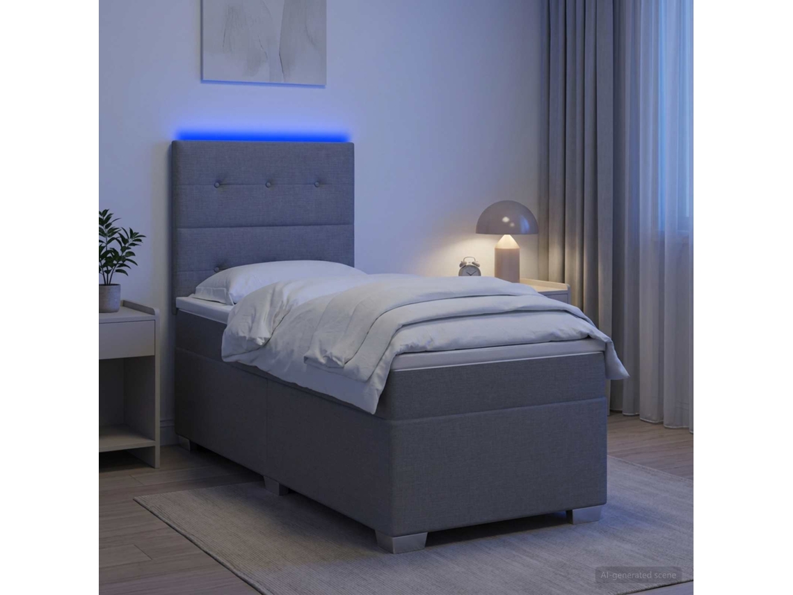 Vidaxl Cama Box Spring Com Colchão E Led Cinzento-claro 90 X 190 Cm