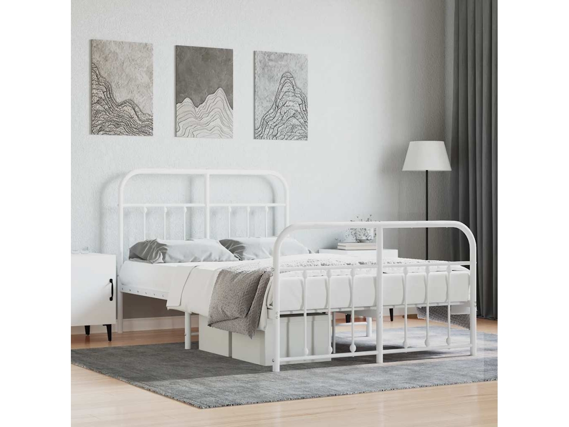 Vidaxl Estrutura De Cama Com Cabeceira E Pés 120x200 Cm Metal Branco