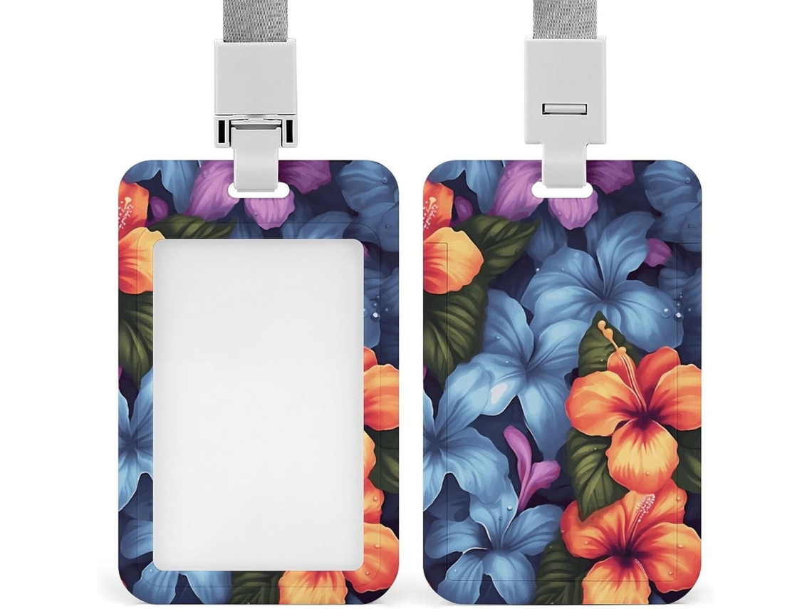 Suporte para Crachá com Estampa de Flores Tropicais, Protetor de Crachá, Capa Vertical com Cordão, Stojo de Plástico