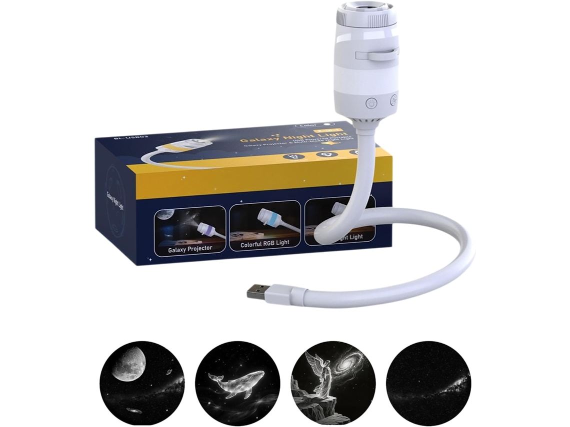 Projetor de galáxias com luz noturna 2 em 1 alimentado por USB para