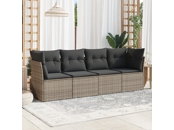 Vidaxl 4 Pcs Conjunto Sofás De Jardim C/ Almofadões Vime Pe Cinzento