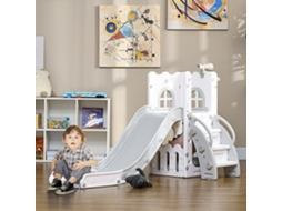 Toboggan Pour Enfants 5 En 1 Avec Panier De Basket Escalade Télescope Espace De Rangement 70 X 177 X 92 Cm Gris
