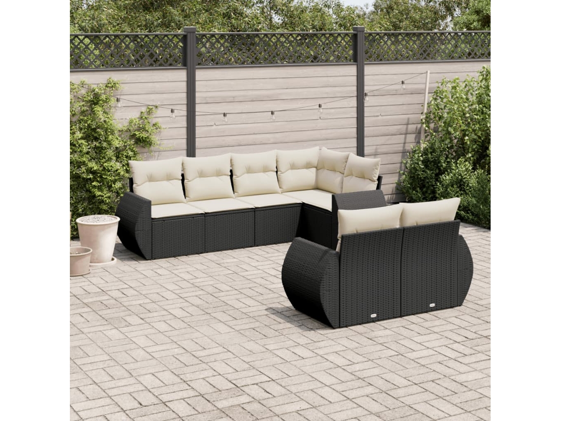 Vidaxl 7 Pcs Conjunto de Sofás P/ Jardim C/ Almofadões Vime Pe Preto