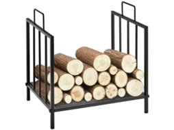 Suporte Elevado para Lareira Preto com Alças e Design Robusto para Armazenamento de Lenha Dentro e Fora de Casa