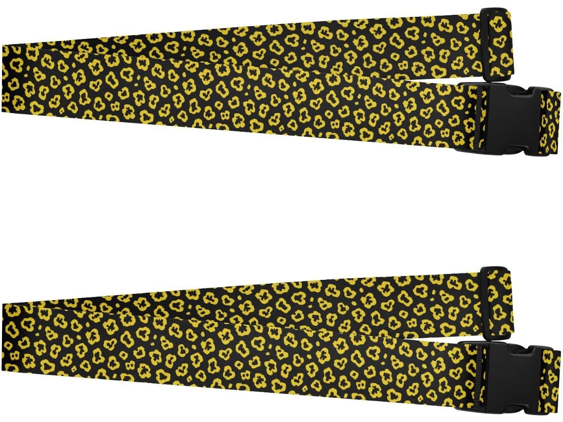 Conjunto De 2 Alças Para Bagagem Com Estampa Leopardo Em Amarelo Vibrante E Preto, Portáteis E Ajustáveis, Perfeitas