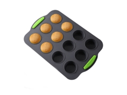 Forma Muffin 12 Cavidades - Forma Cupcakes - Tabuleiro Bolo - Para Forno E Micro-ondas - Silicone - Cinzento