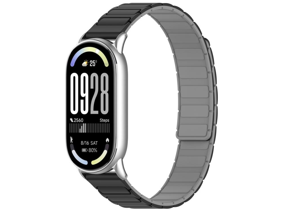 Bracelete Para Xiaomi Smart Band 10/9/8 - Silicone Magnético - Formato De I Preto E Cinza