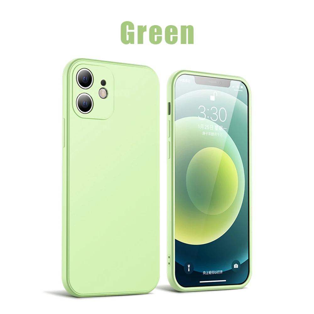 Capa Quadrada De Silicone Líquido (verde Para Iphone 13), Com Borda Protetora Macia E Ultrafina.