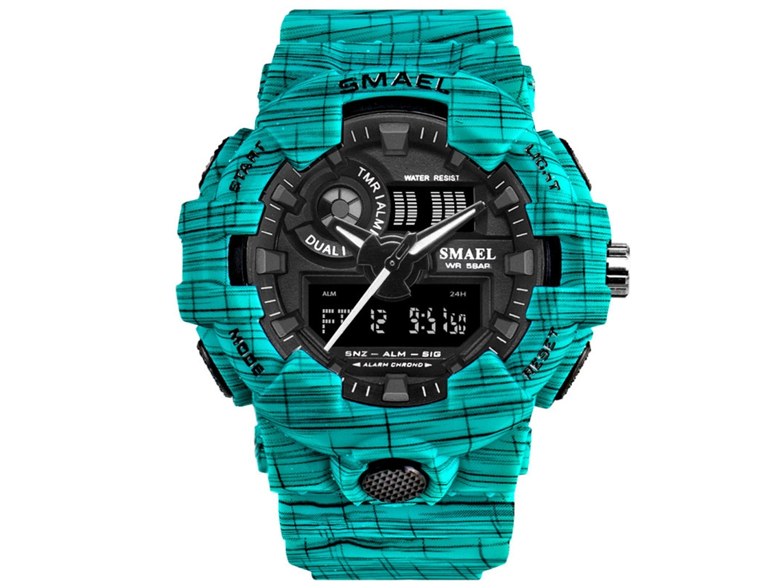 Relógio esportivo multifuncional Smael com pulseira de plástico azul claro