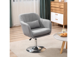 Cadeira Giratória Ajustável Em Altura, Poltrona De Estilo Retrô Com Almofada Para As Costas, Tecido Em Linho, Cinza - Sala De Estar, Design Moderno