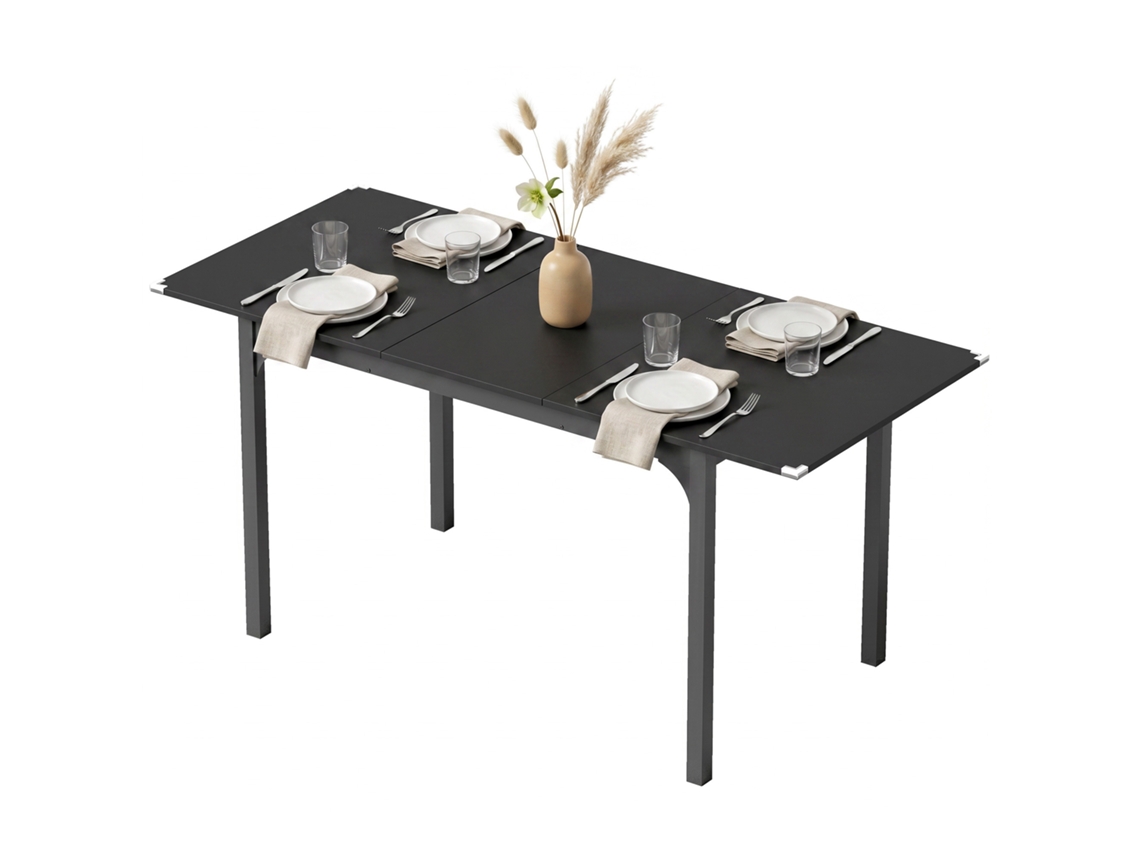 Mesa De Jantar Dobrável E Extensível 4 A 6 Pessoas, Pernas De Aço Espaços Pequenos, Na Cor Preta