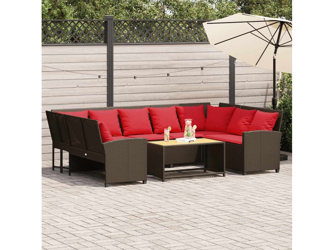 Vidaxl Sofá De Jardim Com Almofadões Vime Pe Castanho