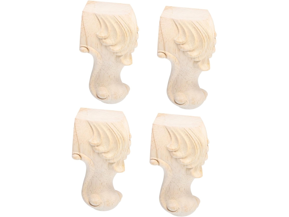 Lurrose Conjunto De 4 Pés Armário Retrô Decorativos Com Entalhes Em Madeira Maciça, Pés De Mesa Em Estilo Europeu
