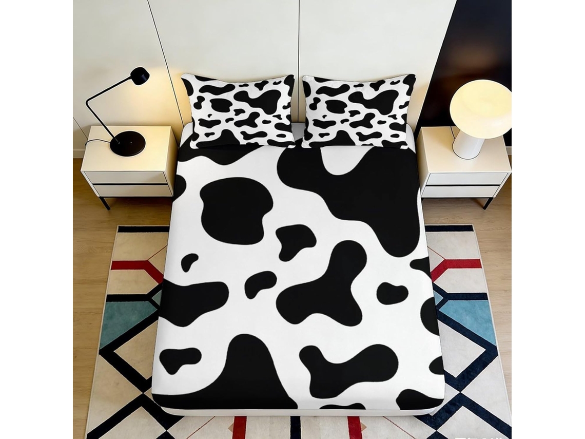 Conjunto de Cama com Estampa 3d Vaca em Microfibra Fronha 200x25cm