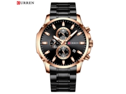 Relógio Masculino MDUG moderno, à prova D'água, multifuncional, seis Ponteiros, pulseira de Aço, preto e Dourado