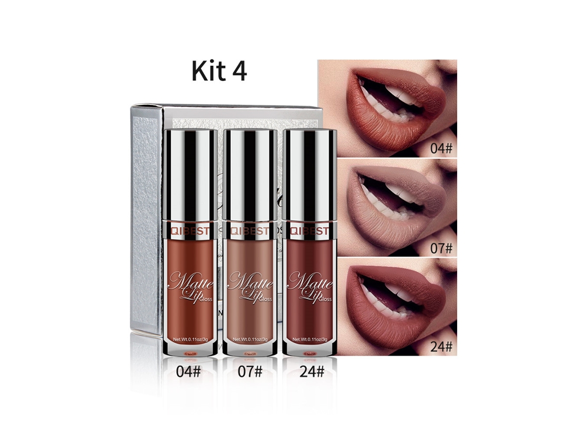 Qibest 3 Cores/conjunto Gloss Labial Matte Lápis De Boca Líquido Duradouro Maquiagem Cosmética Labial 4