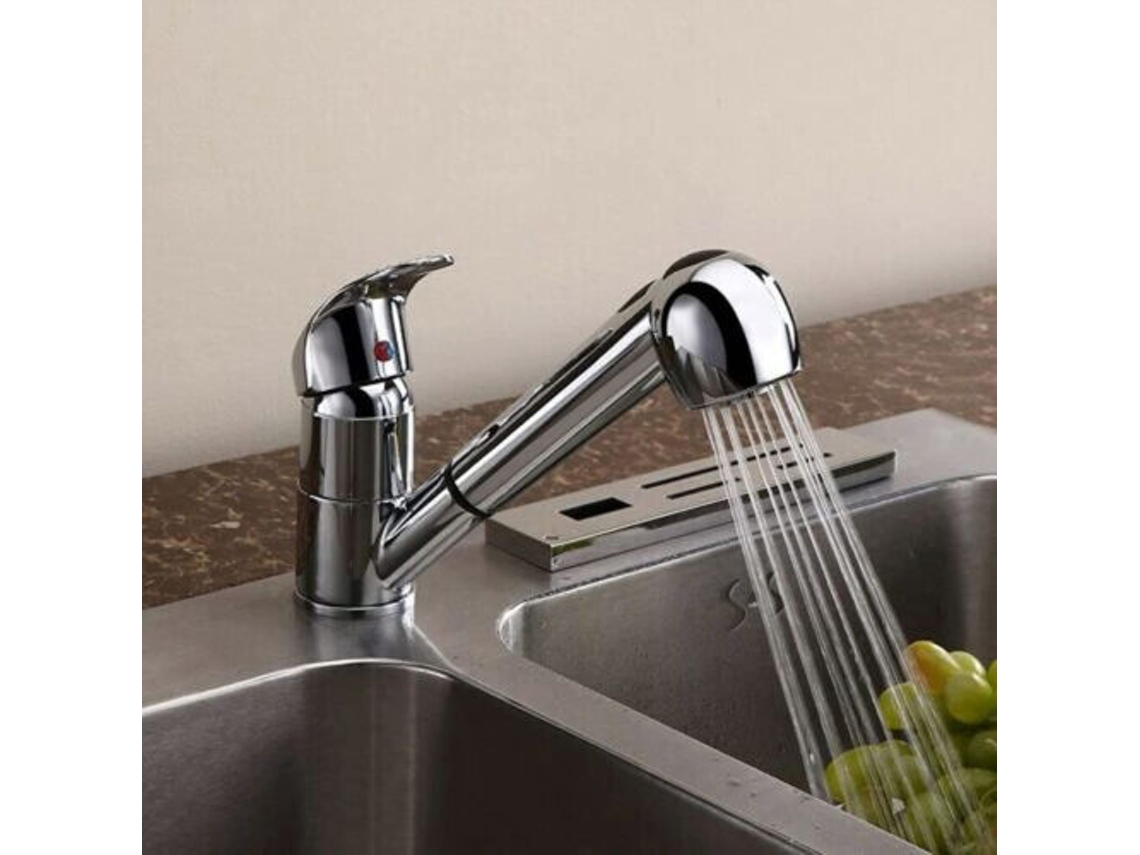 Torneira De Cozinha Moderna Com Cabeça De Pulverização Retrátil, Modelo Com Baixo Consumo De Água Para Instalação No Deck