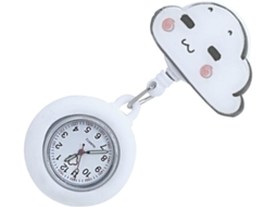 Relógio Bolso Retrátil Branco Silicone Padrão Nuvens Peito Médico Monitoramento Enfermagem Acessório Prático GOKOCO