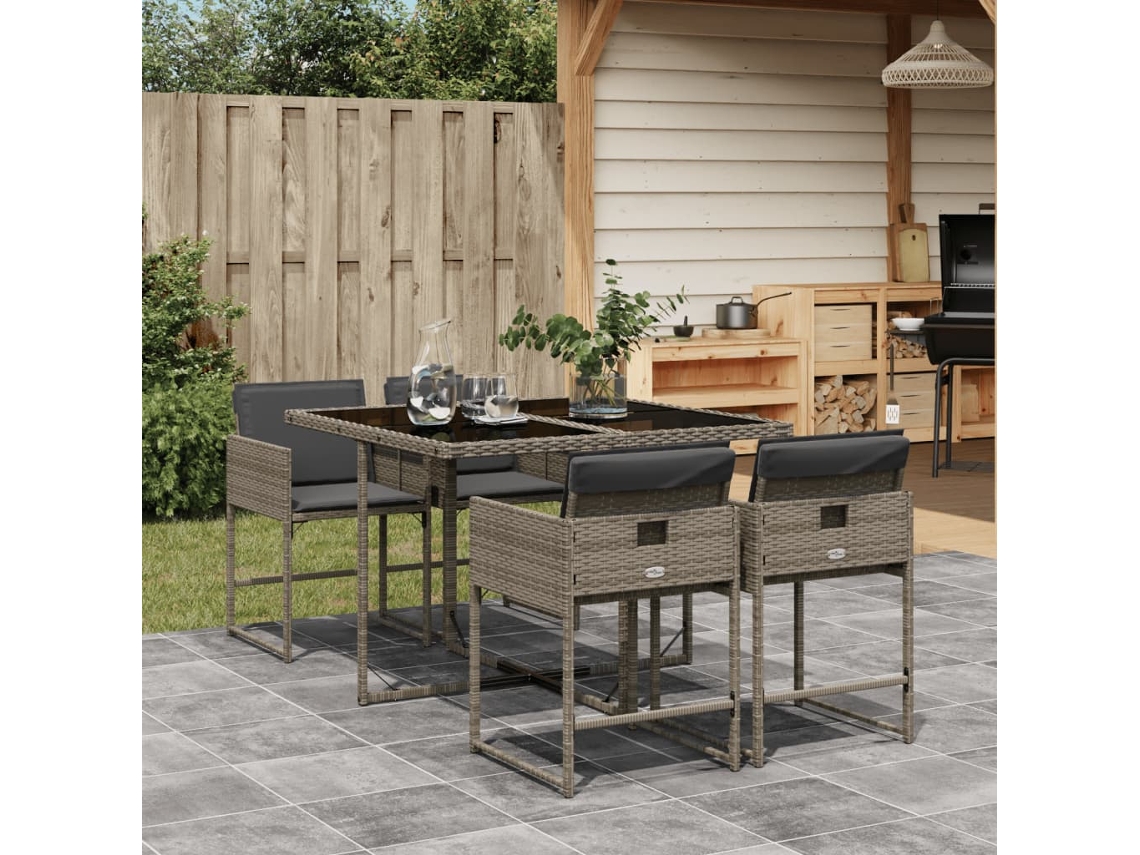 Vidaxl 5 Pcs Conjunto De Jantar P/ Jardim C/ Almofadões Vime Pe Cinza