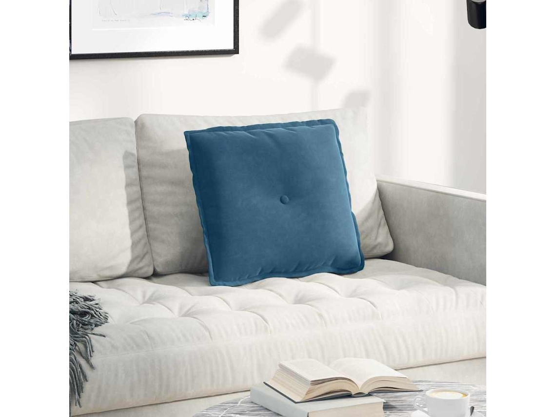 Vidaxl Travesseiro Para Costas Azul 50 X 45 Cm Tecido De Veludo Cotele