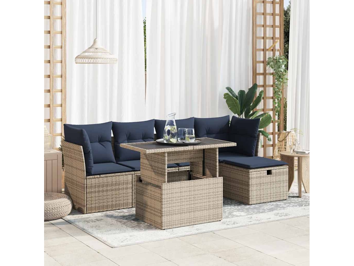 Vidaxl 6 Pcs Conjunto Sofás Jardim Com Almofadões Pe/acácia Cinzento