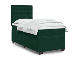 Vidaxl Cama Com Molas/colchão 90x200 Cm Veludo Verde-escuro