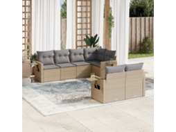Vidaxl 7 Pcs Conjunto De Sofás P/ Jardim Com Almofadões Vime Pe Bege