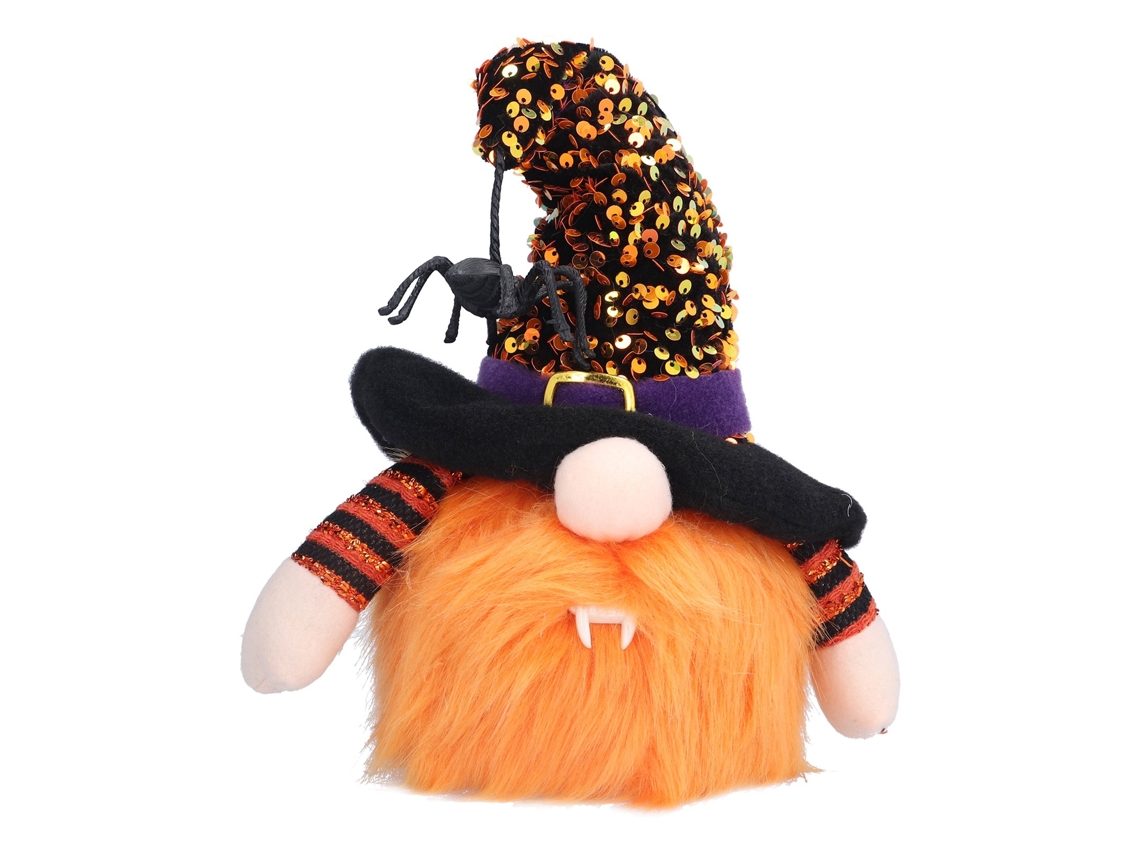 Decoração Halloween Iluminada Anão Boneca Sem Rosto Laranja