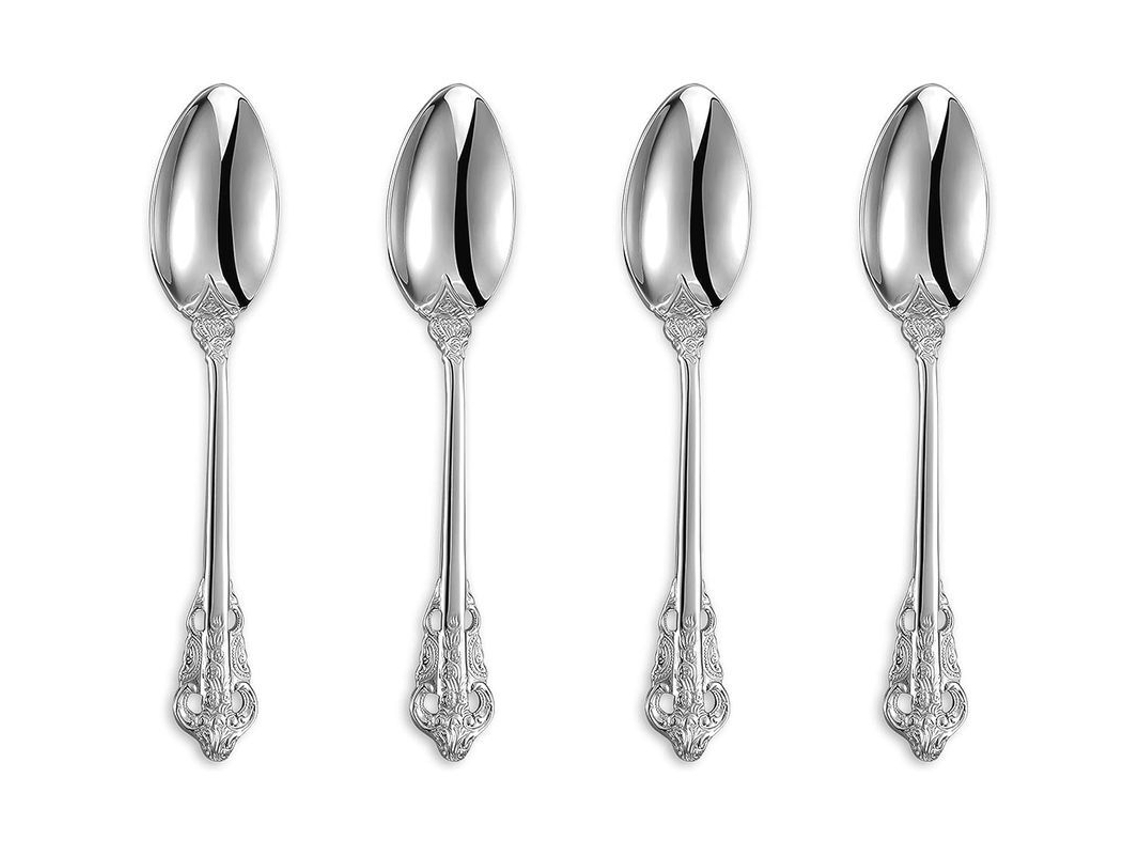 Conjunto de 4 peças de Colheres de Café Nova Line Linjou, aço inox, design luxuoso, prata