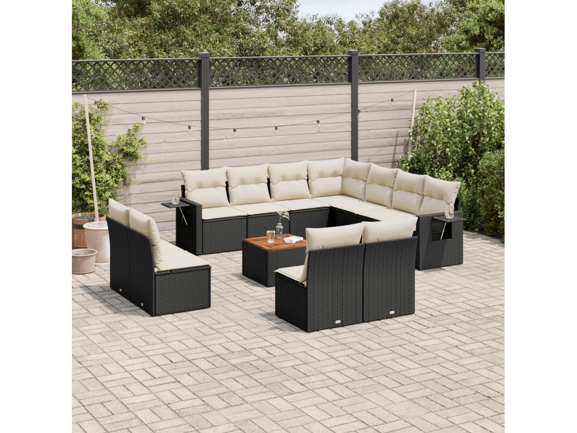 Vidaxl 12 Pcs Conjunto De Sofás De Jardim C/ Almofadões Vime Pe Preto