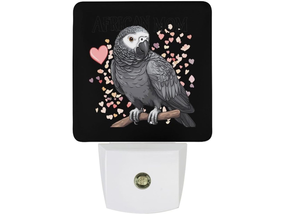 Belo Abajur de Parede em Papagaio Cinza, Formato Africano, com LED e Sensor Crepuscular