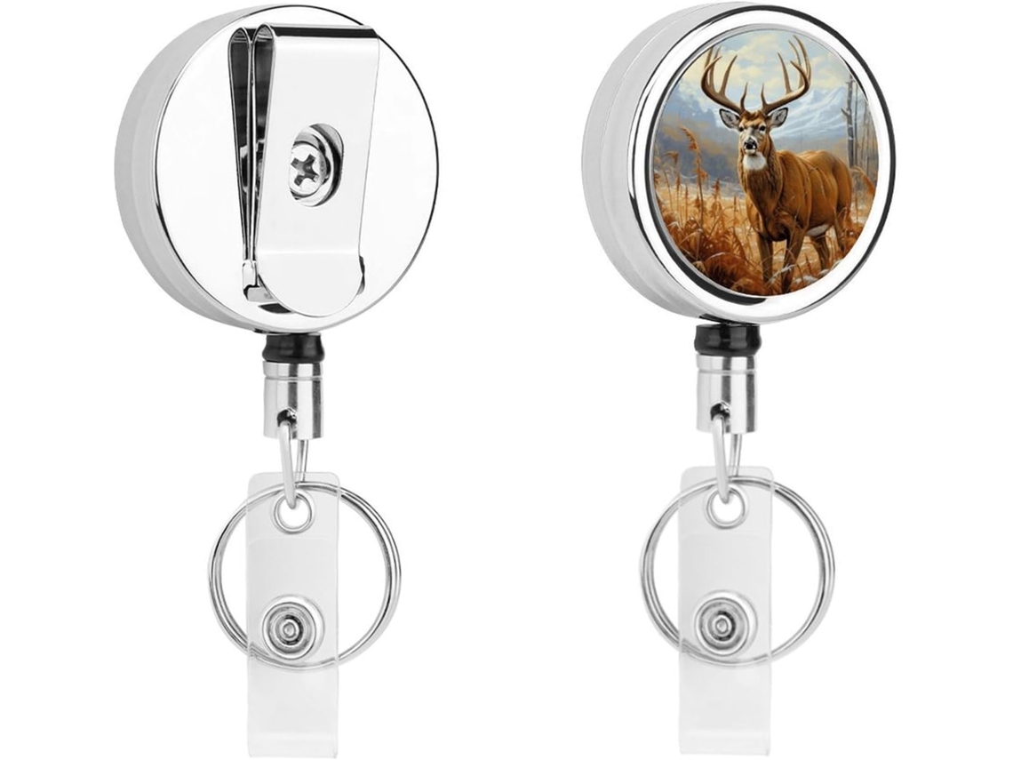 Porta Crachá Retrátil De Metal Com Clipe, Em Formato De Veado, Portátil, Em Nylon, Com Cordão De Aço Inoxidável E