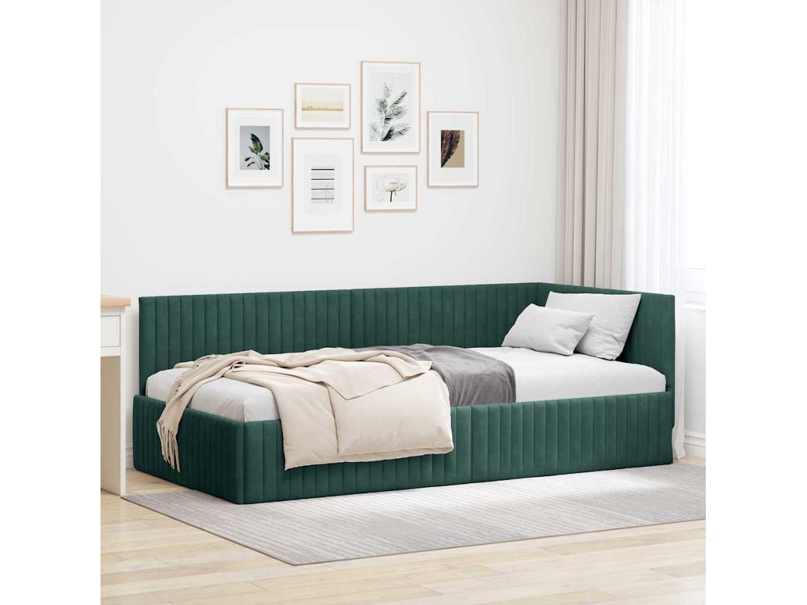 Vidaxl Estrutura De Cama De Canto Verde Escuro 100 Cm X 200 Cm Veludo