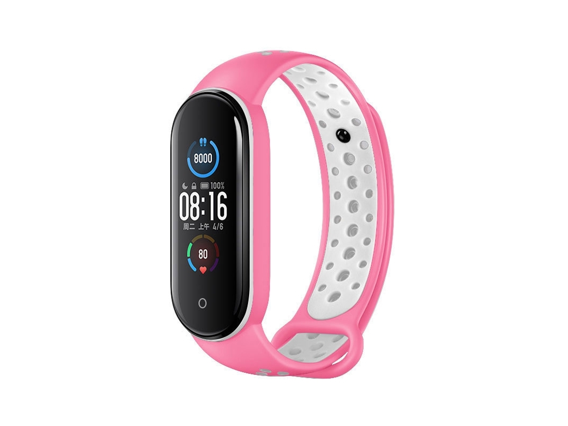 Pulseira De Silicone, Compatível Com Xiaomi Mi Band 5/ 6, Bicolor, Rosa E Branco