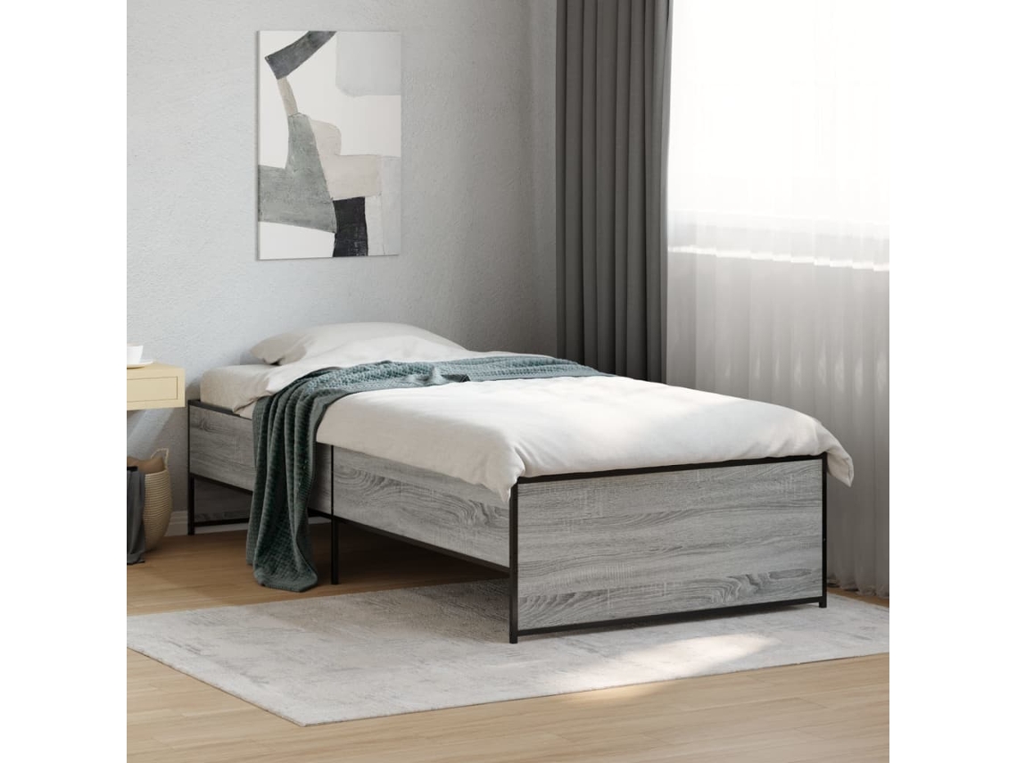 Vidaxl Estrutura De Cama Derivados De Madeira E Metal Cinzento Sonoma