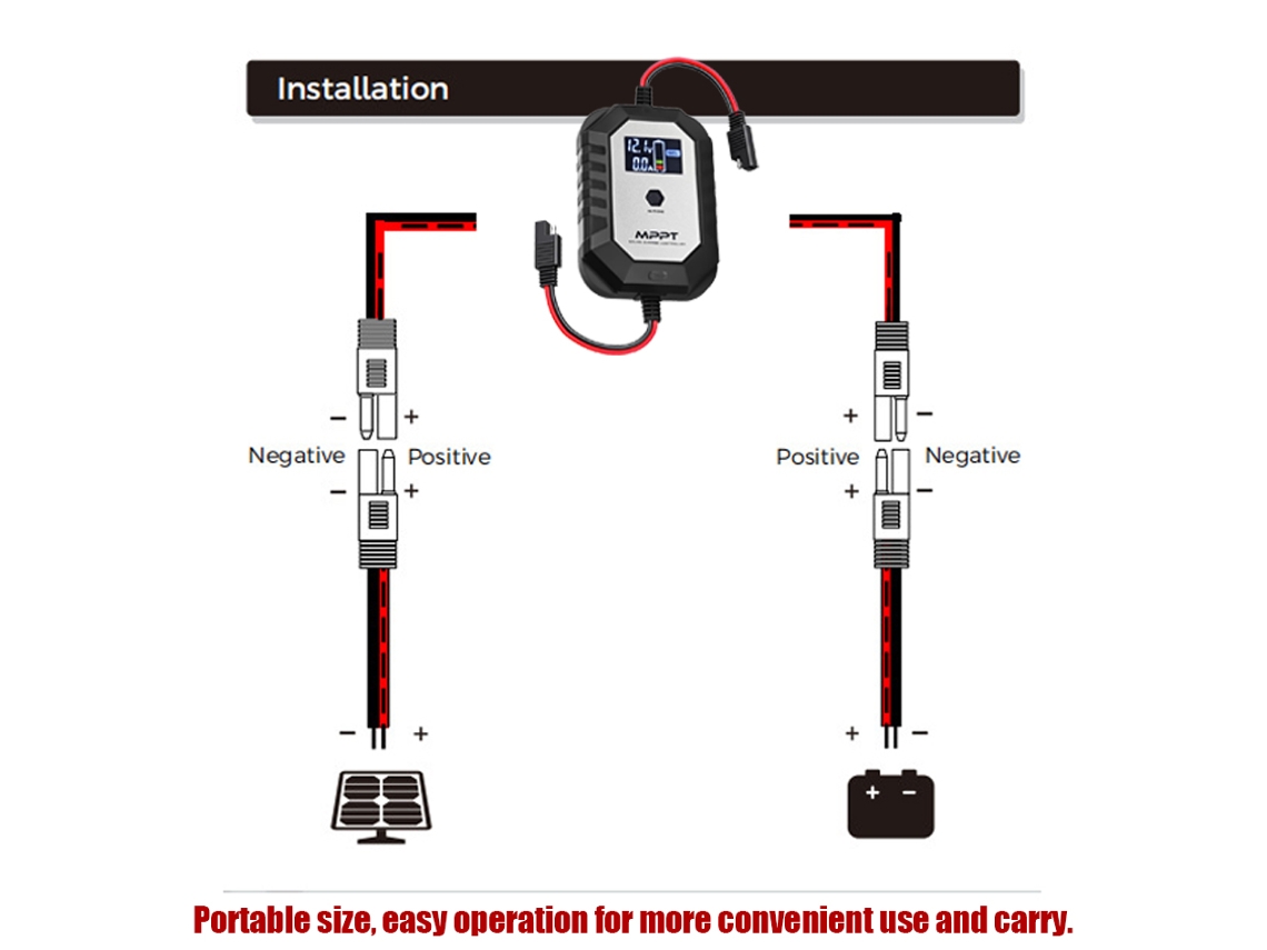 Controlador solar 10A LCD 12V para painel solar, regulador e bateria portátil.