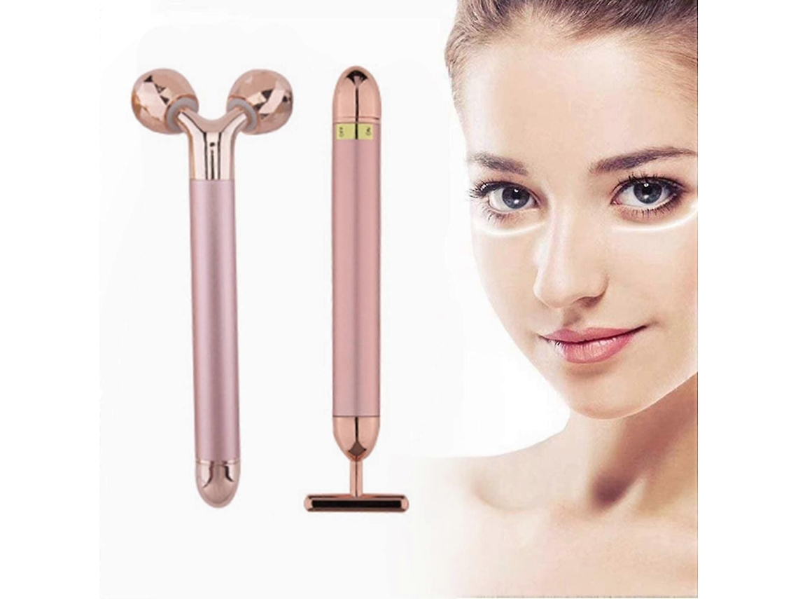 Massageador Facial 2 em 1 com Rolo Elétrico de Pulso Dourado e 3d GOKOCO