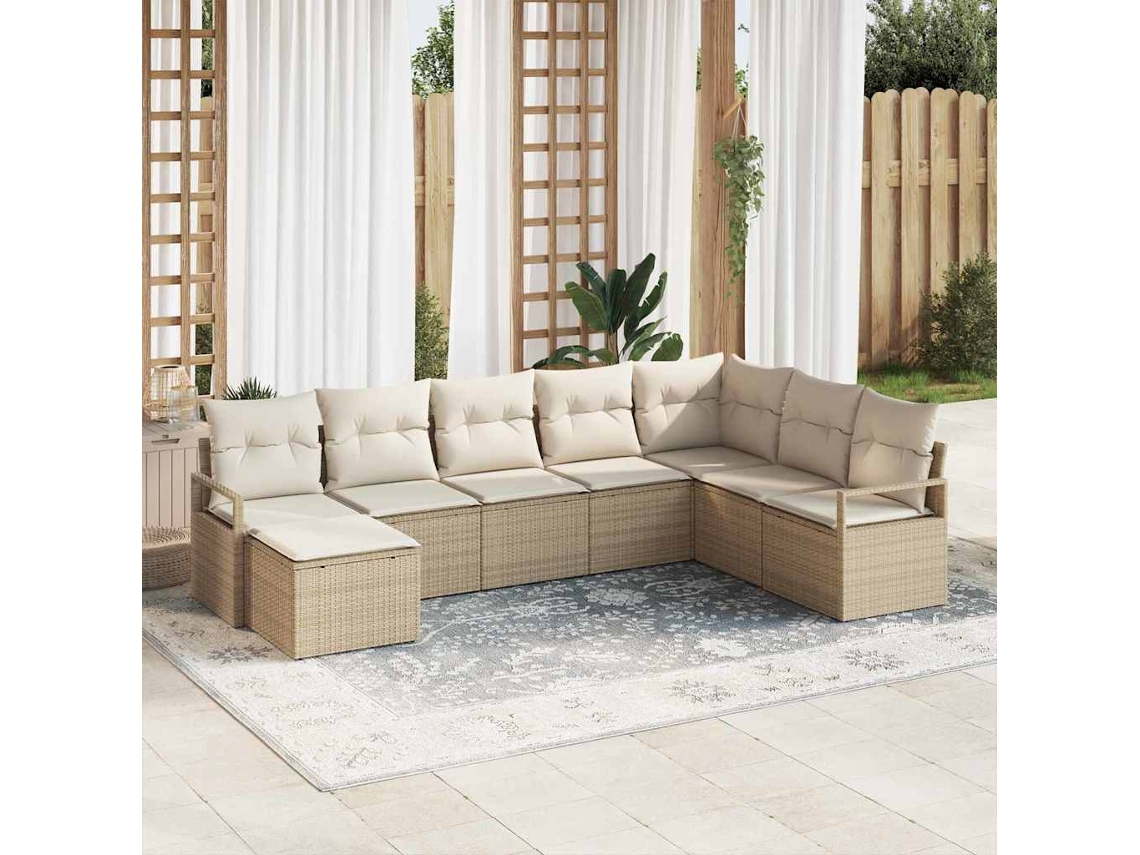 Vidaxl Conjunto De Sofás 8 Unid. Bege Vime Pe