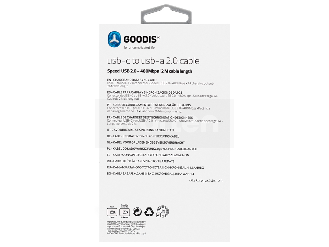 Cabo GOODIS (USB - USB-C - 2m - Preto)