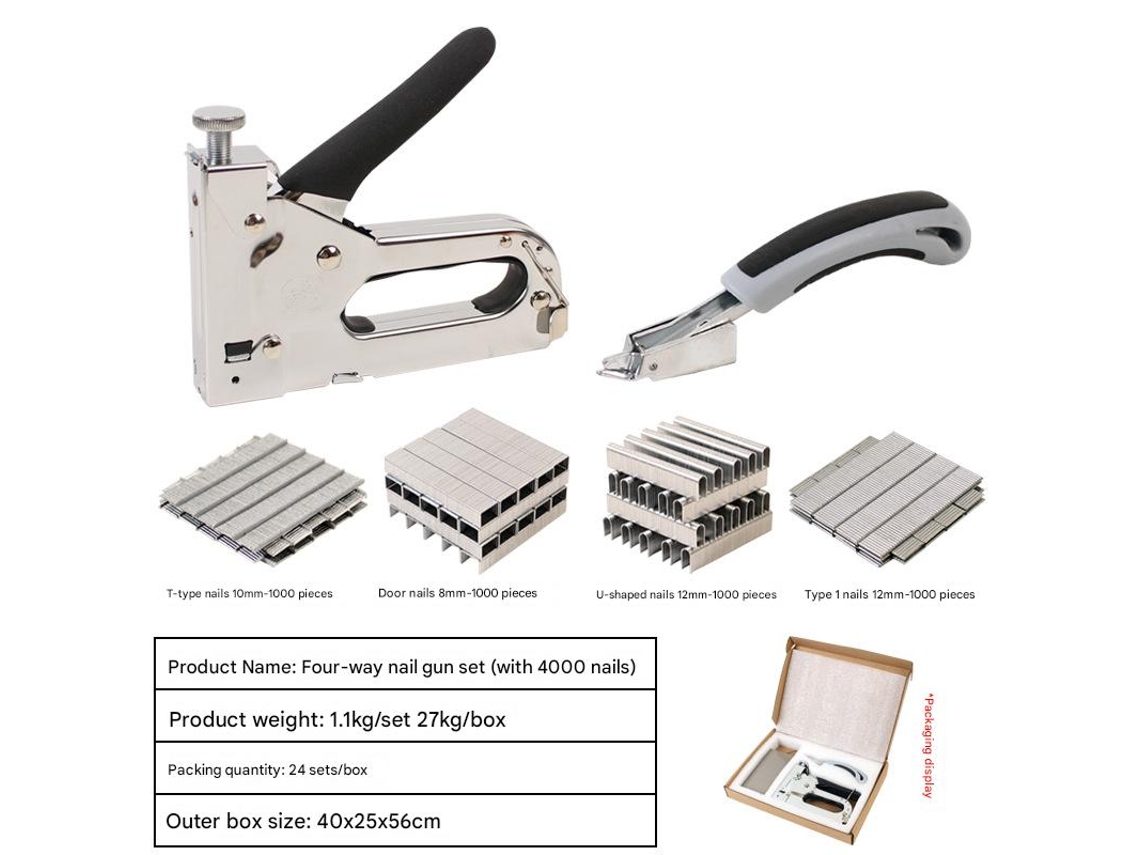 Grampeador manual 3 em 1 de alta resistência com removedor de grampos e 4.000 grampos, adequado para reparos, decoração, carpintaria e bricolage.