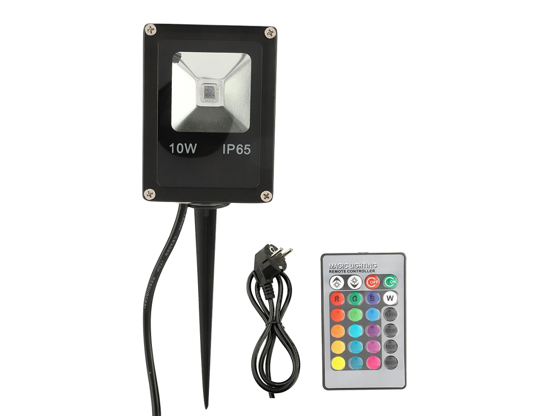 Luz de inundação LED RGB 10W com controle remoto IP65 resistente à água para jardim paisagem gramado | S/MARCA