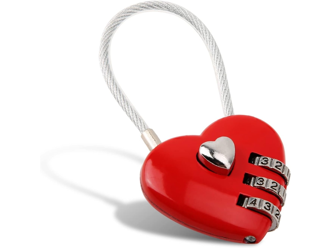 Cadeado em Forma de Coração , Mini Cadeado de Combinação 3 Dígitos, com Amor BRILVIBERA (vermelho)