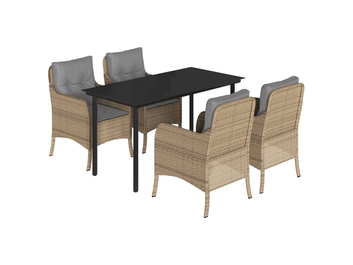 Conjunto de 5 Jantar para Jardim com Almofadões Vime Pe Bege MAISON EXCLUSIVE