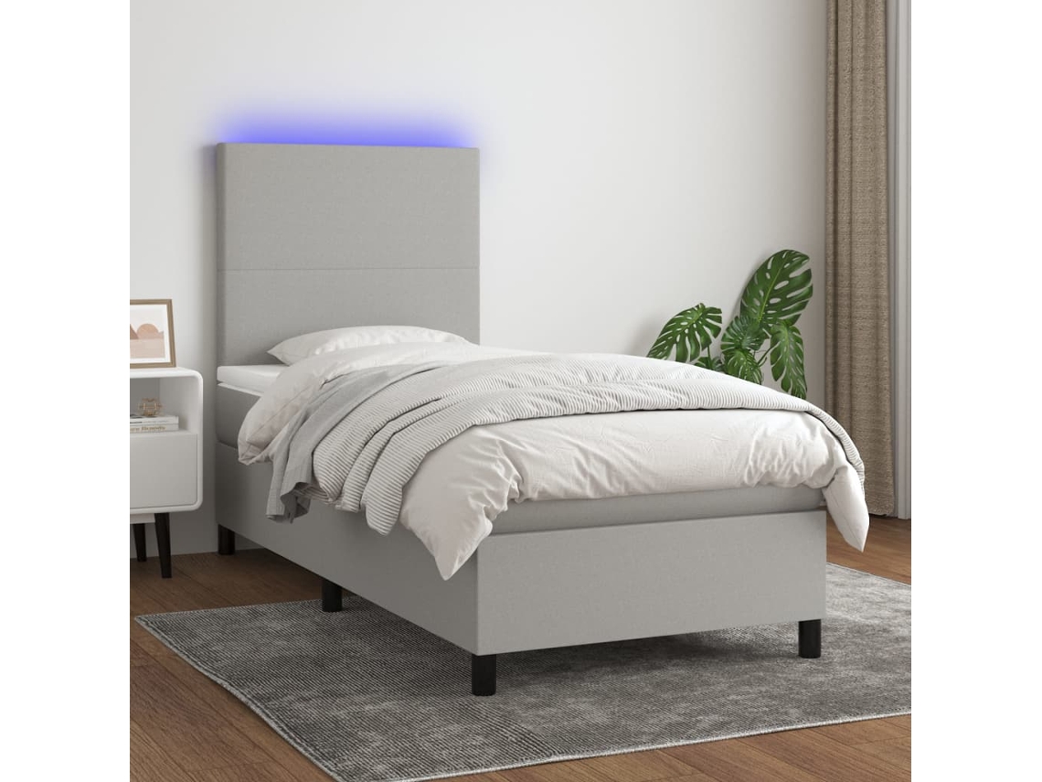 Vidaxl Cama Box Spring C/ Colchão E Led 80x200 Cm Tecido Cinza-claro