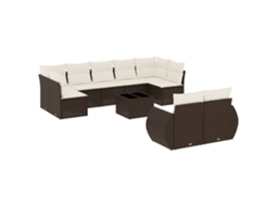 Maison Exclusive - 10 Pcs Conj. Sofás Jardim Com Almofadões Vime Pe Castanho