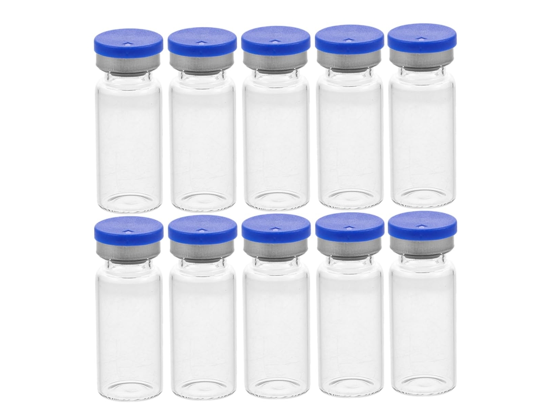 Pacote Com 10 Frascos De Vidro Transparente Com Tampas Para Amostras.