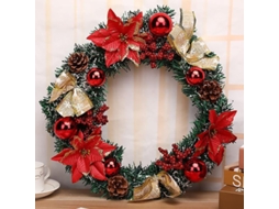 Corona De Navidad Artificial De 40 Cm Con Piñas, Lazos, Flores, Bayas Y Bolas