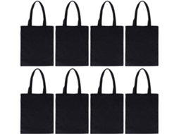 Nuobesty De 8 Sacolas De Lona Pretas 40x35 Cm Com Alças, Sacolas De Compras Reutilizáveis Em Branco.