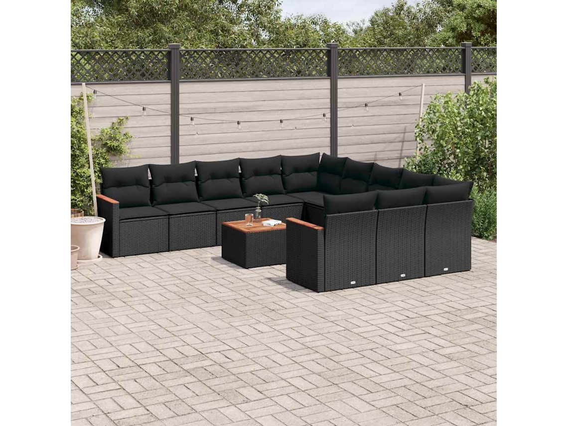 Vidaxl 12 Pcs Conjunto De Sofás De Jardim C/ Almofadões Vime Pe Preto