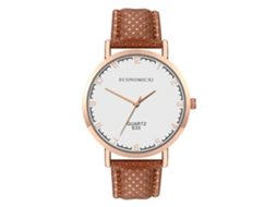 Relógio de Pulso de Quartzo Unissex com Pulseira Pu Mostrador Redondo Branco Marrom